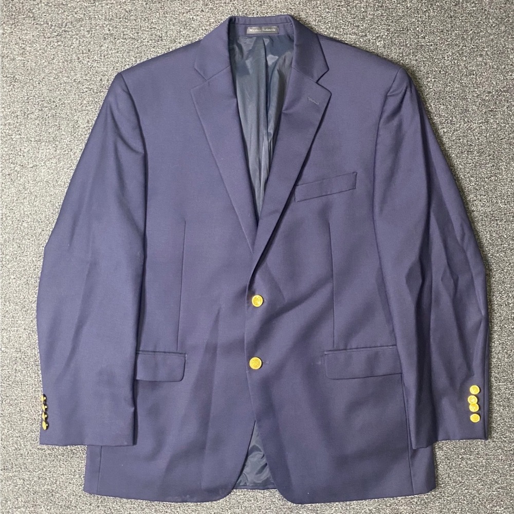 Lauren Ralph Lauren Wool Blazer Navy Blue Mens 42R Gold Buttons Suit Jacket Prep
